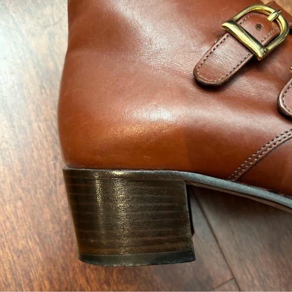 Bruno Magli Butter Soft Brown Leather Monk Strap Boots, Gold Hardware, Size 5.5 - Picture 11 of 16